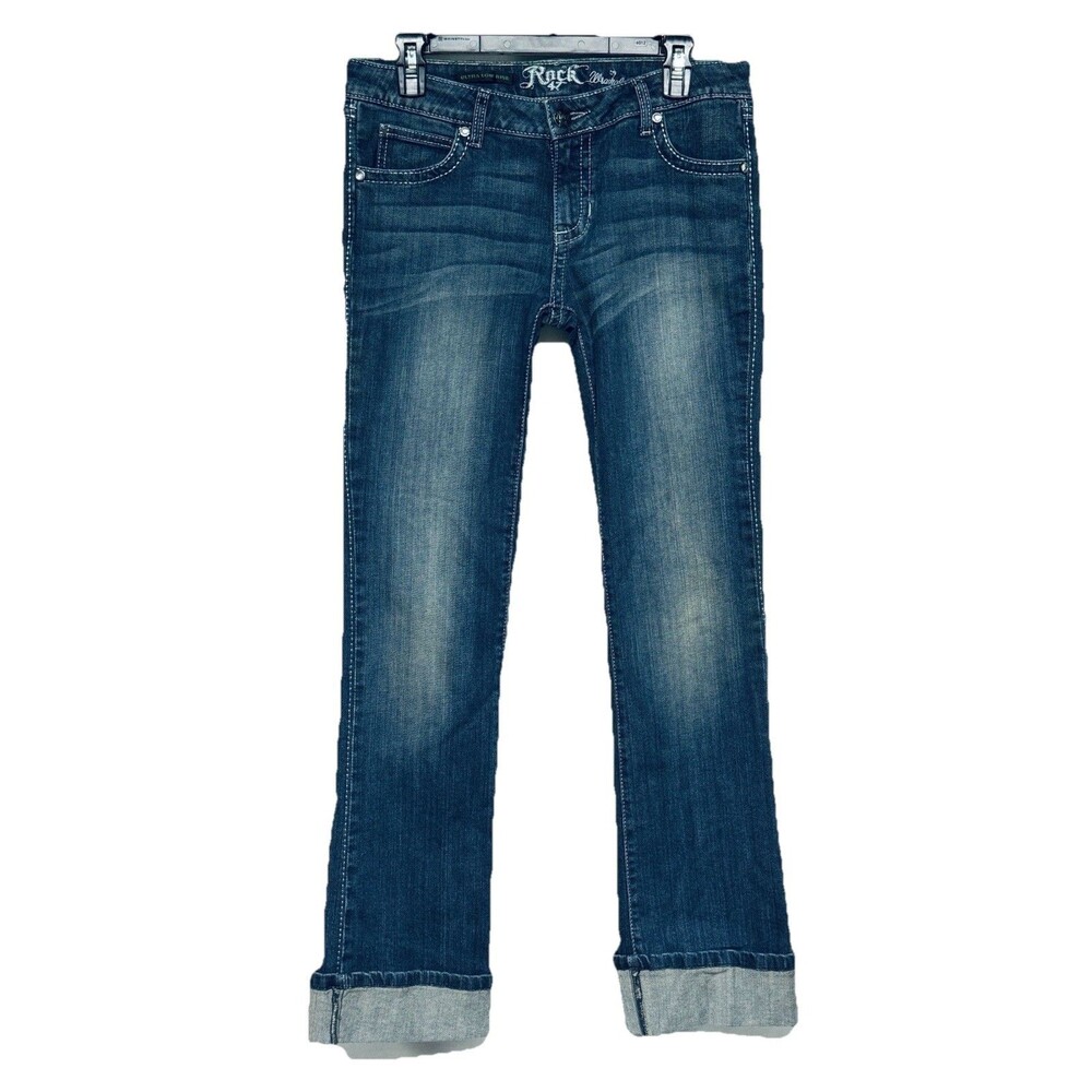 Wrangler Rock 47 Jeans Women's 3 /34 (32/32) Ultra Low Rise Denim Rhinestone